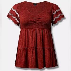 Torrid Red Smocked Peplum Top